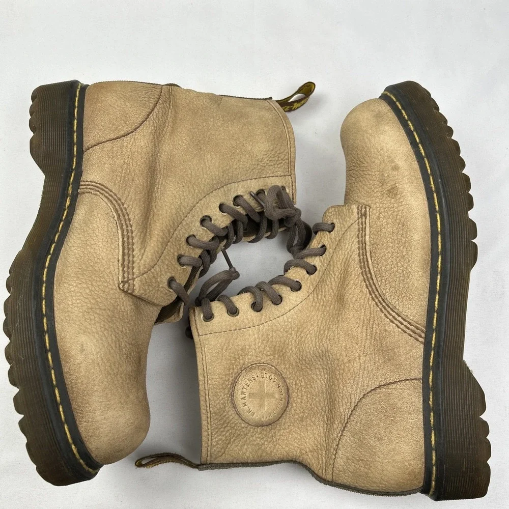 Dr Doc Martens RONNIE Nubuck Boot 8-Hole Air Cushion Sole Mens US 12 Beige